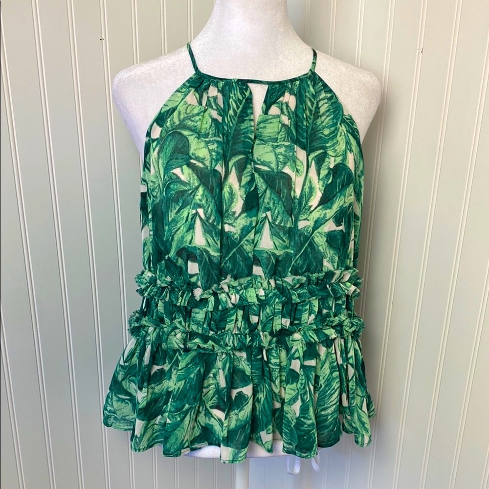 Green Leaf Print Halter Top